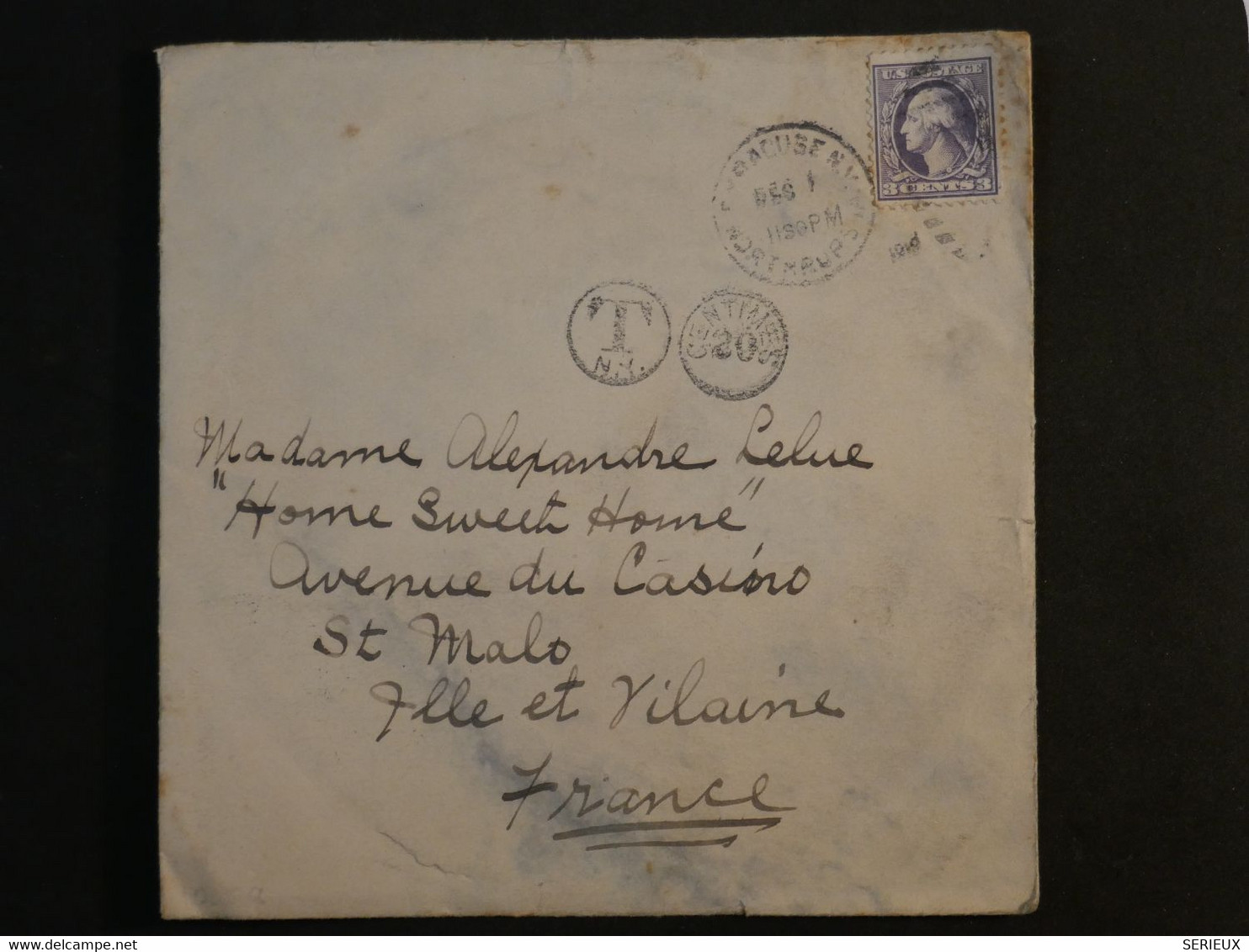 BL8 ETATS UNIS  BELLE   LETTRE RARE  1909 SYRACUSE POUR ST MALO  FRANCE +N°169 3C +VIGNETTE + AFFR. INTERESSANT ++ - Storia Postale