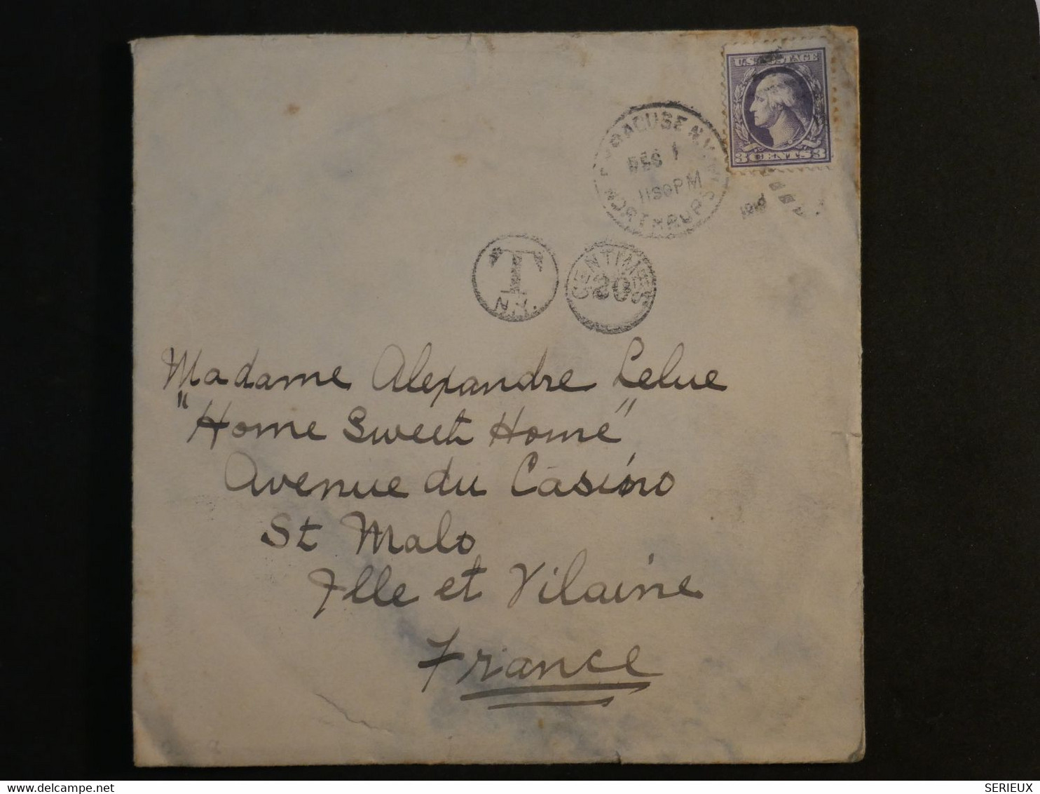 BL8 ETATS UNIS  BELLE   LETTRE RARE  1909 SYRACUSE POUR ST MALO  FRANCE +N°169 3C +VIGNETTE + AFFR. INTERESSANT ++ - Lettres & Documents