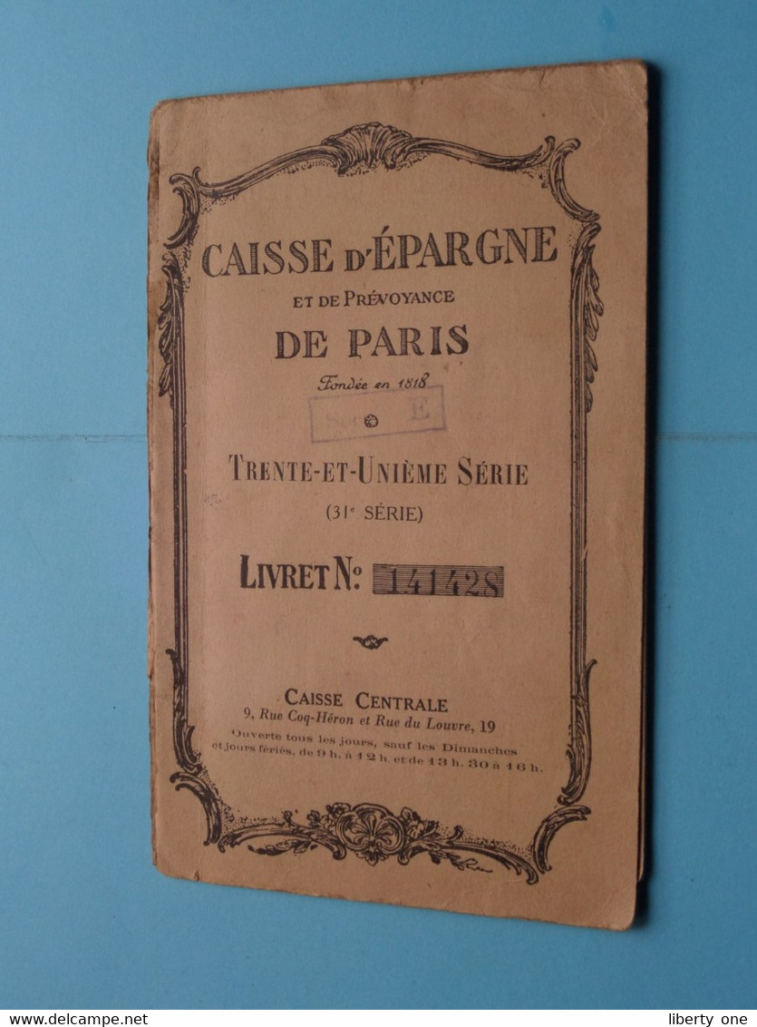 Caisse D'Epargne Et De Prévoyance De PARIS ( Voir Scans ) Livret N° 141428 > Moreau Eliane > 1944.......1958 ! - Bank En Verzekering