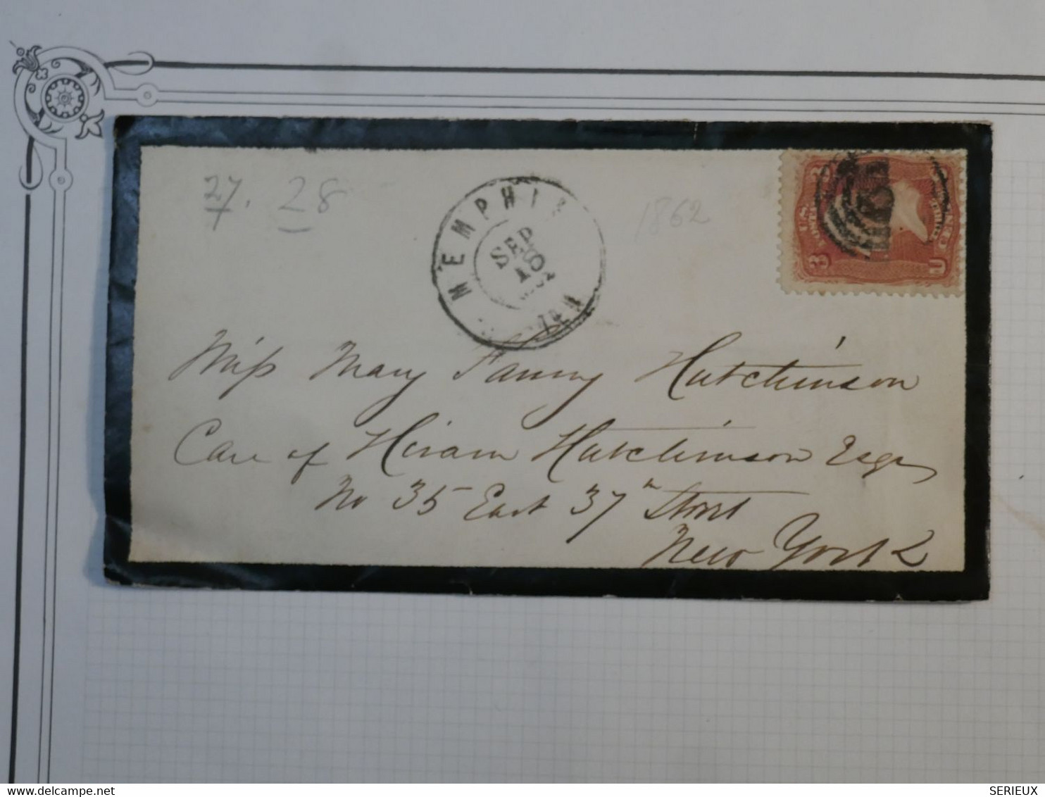 BL8 ETATS UNIS  BELLE   LETTRE   1862 MEMPHIS POUR NEW YORK  +3C  + AFFR. INTERESSANT ++ - Covers & Documents