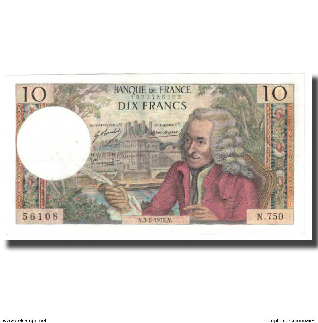France, 10 Francs, Voltaire, 1972, 1972-02-03, SPL, Fayette:62.54, KM:147d - 10 F 1963-1973 ''Voltaire''