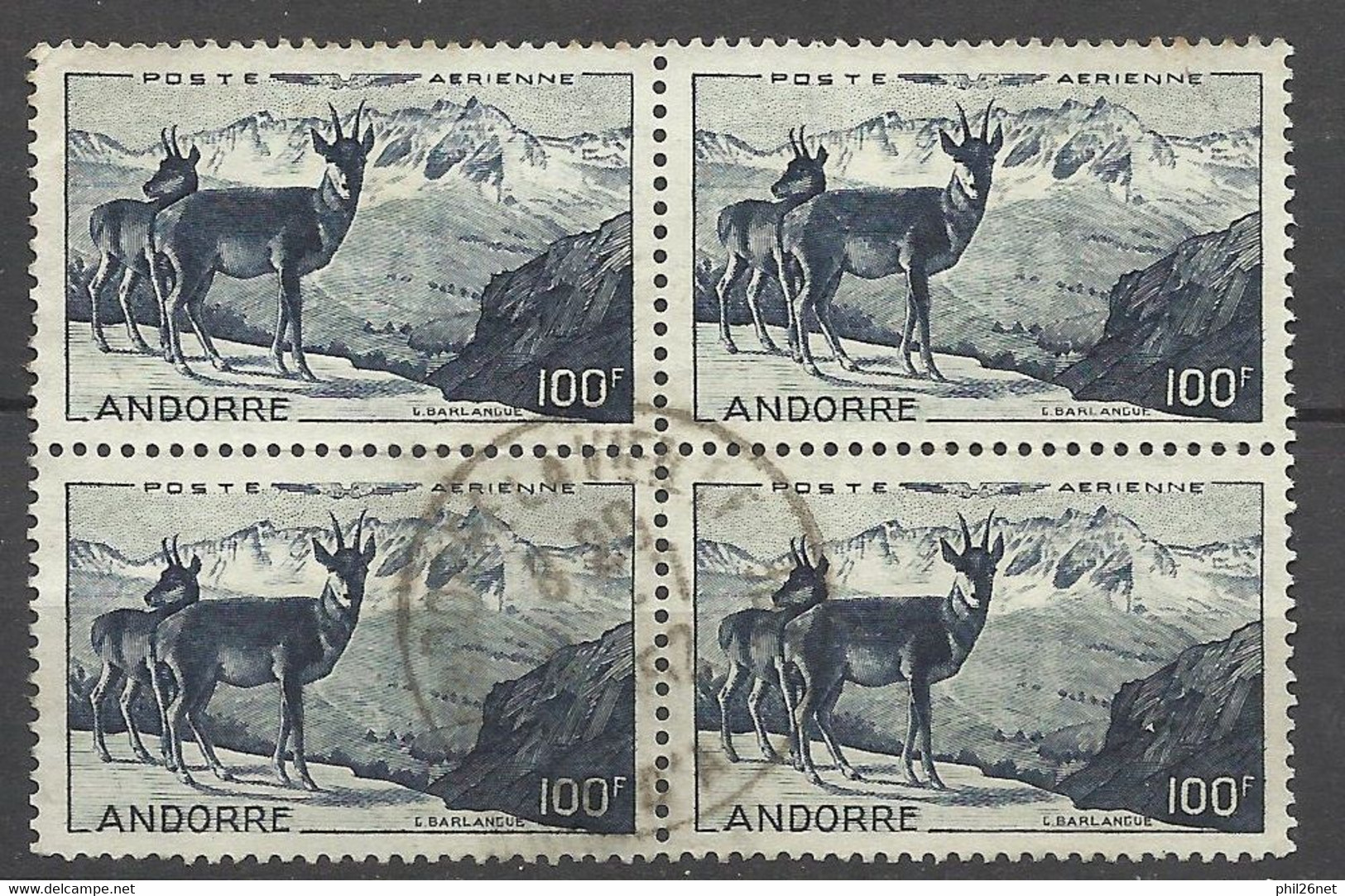 Andorre  Bloc De 4   Du   Poste Aérienne    N° 1   Oblitérés     B/TB   Rare    ! ! !      Voir Scans    Soldé ! ! ! - Luftpost