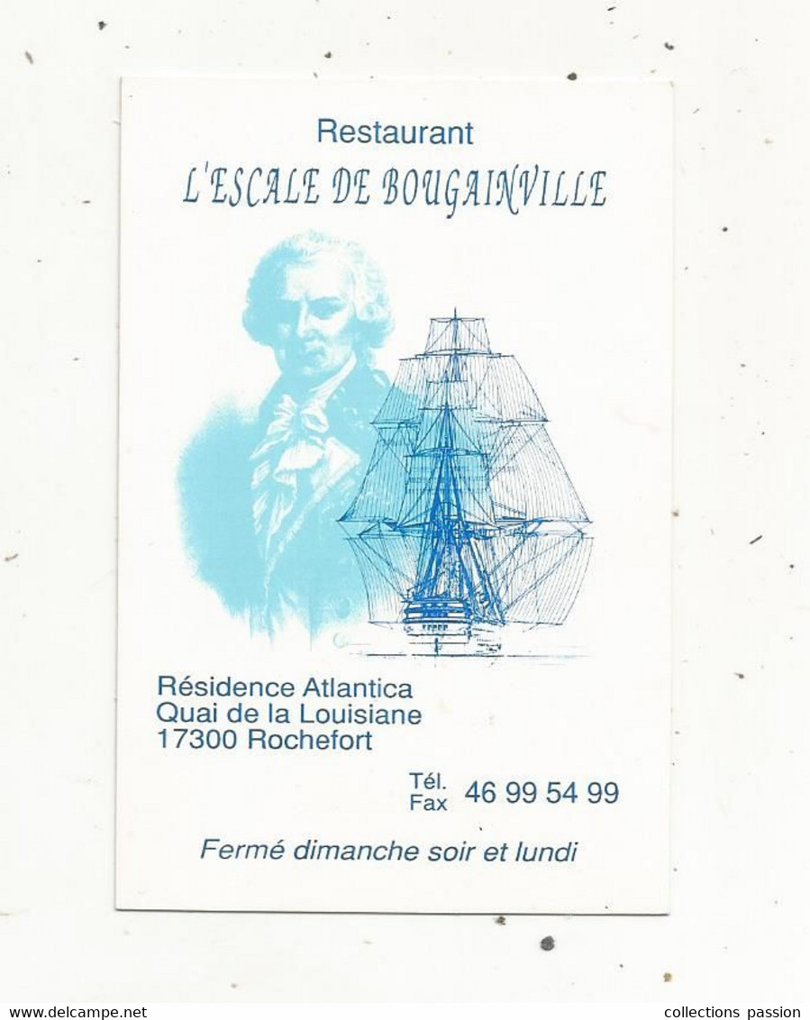 Carte De Visite,  Restaurant L'ESCALE DE BOUGAINVILLE ,  17 , ROCHEFORT - Tarjetas De Visita
