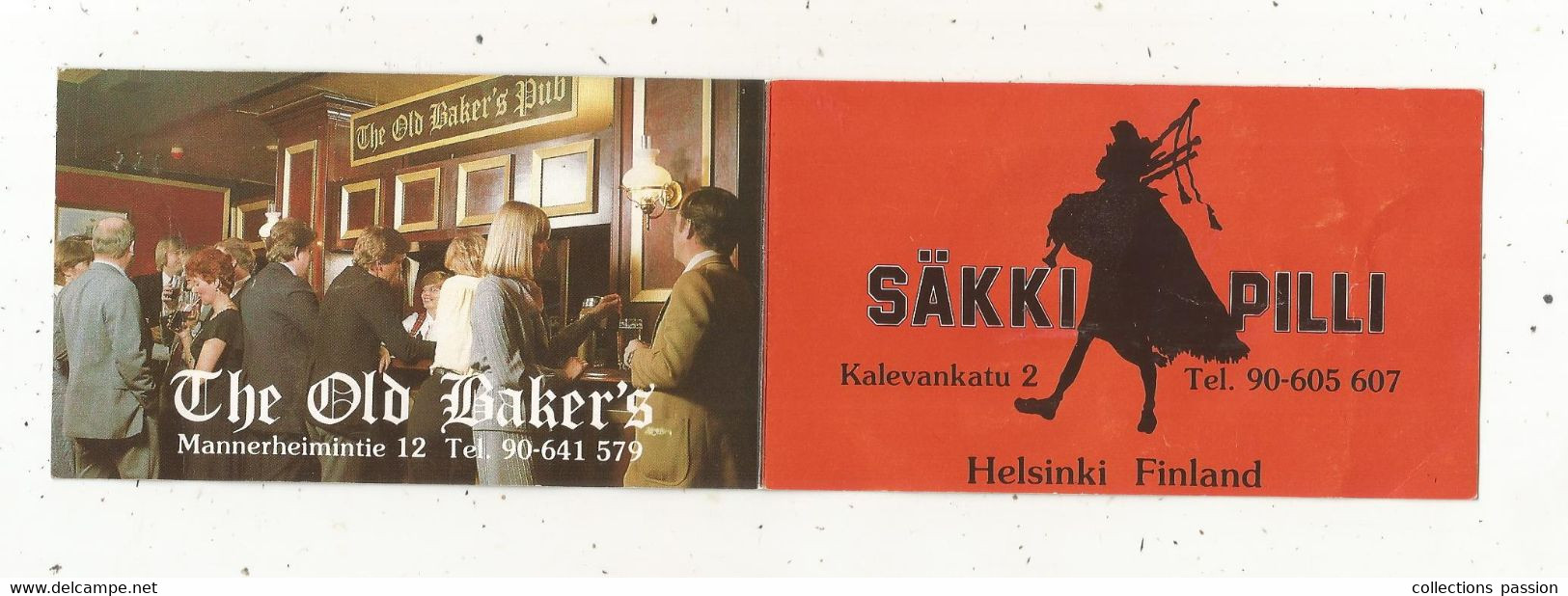 Carte De Visite, FINLAND,  FINLANDE,  HELSINKI,  SÄKKI PILLI , THE OLD BAKER'S, Pubs , Restaurants...2 Scans - Tarjetas De Visita