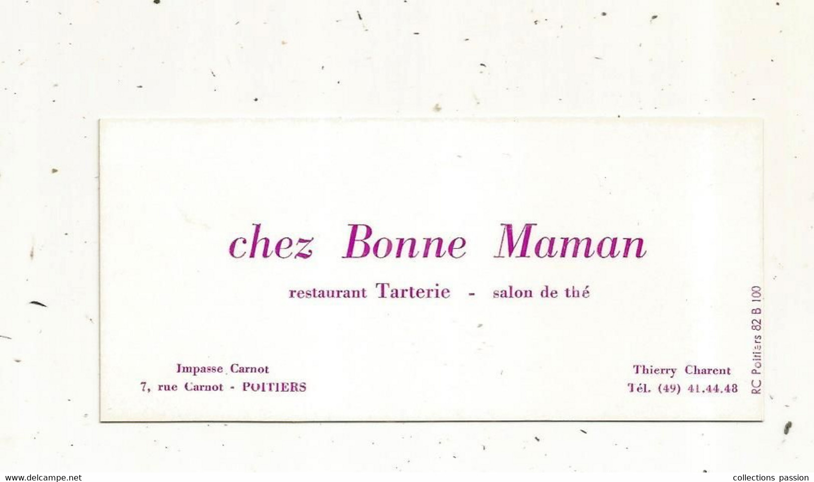 Carte De Visite, Restaurant , Tarterie , Salon De Thé , CHEZ BONNE MAMAN ,  Poitiers ,Vienne ,86 - Visitenkarten