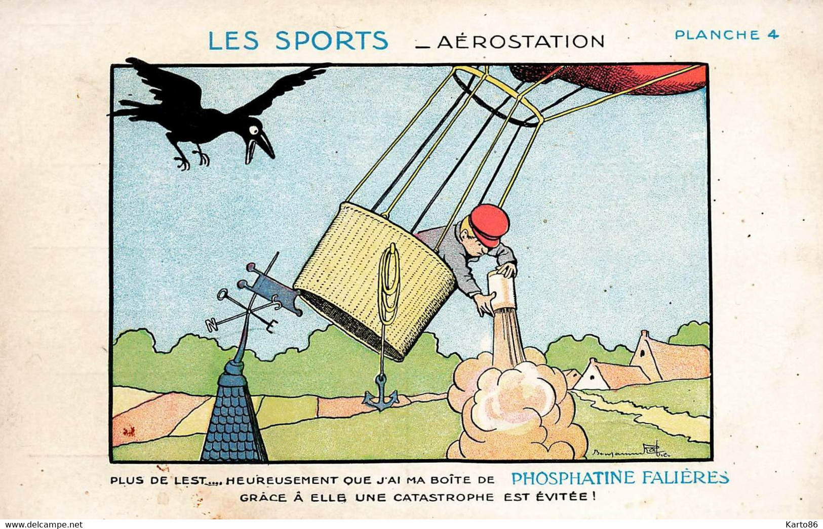 Benjamin RABIER * CPA Illustrateur Rabier * Les Sports , Aérostation Aviation Planche 4 * Publicité Phosphatine FALIERES - Rabier, B.