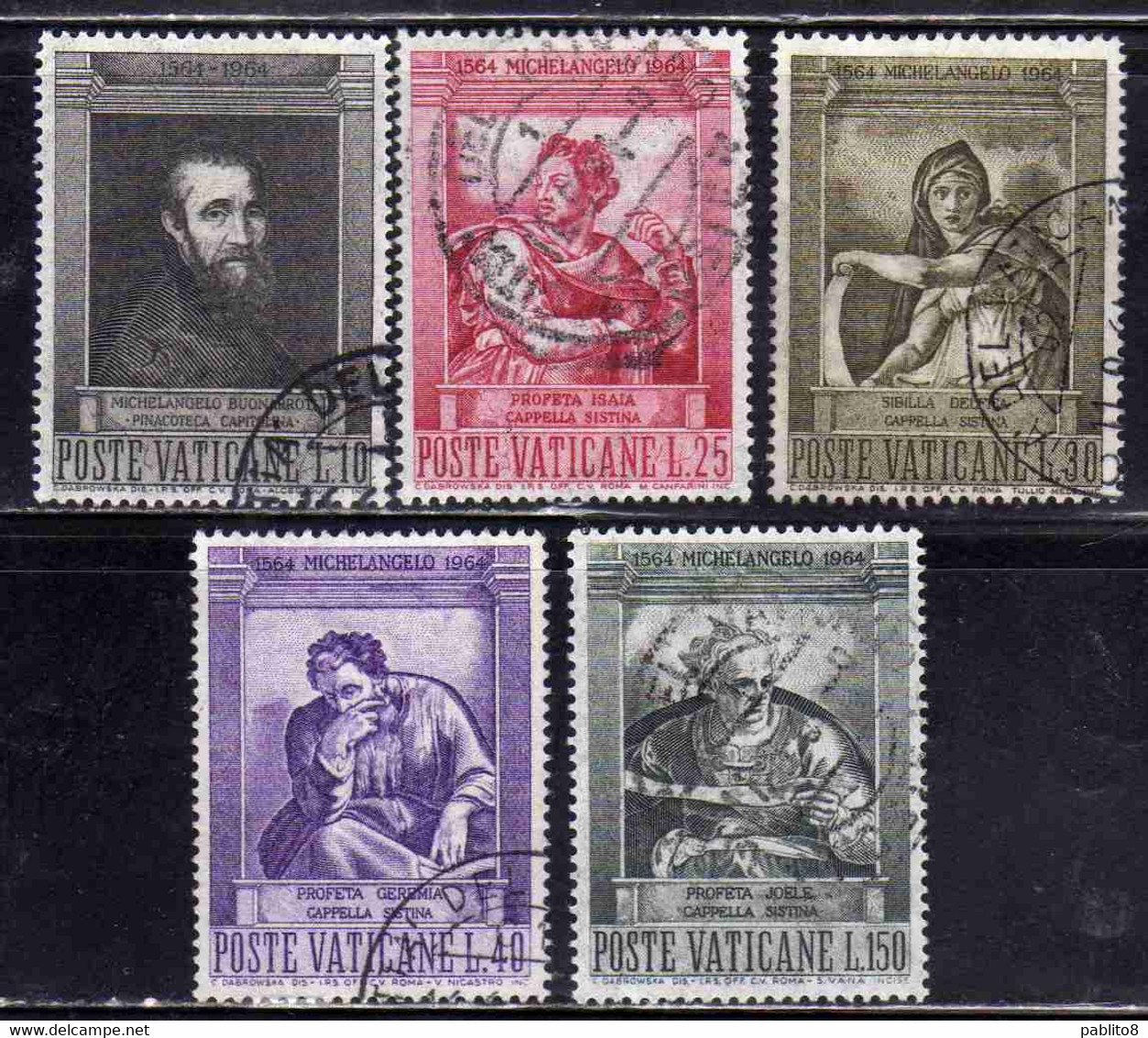 CITTÀ DEL VATICANO VATICAN VATIKAN 1964 MICHELANGELO BUONARROTI SERIE COMPLETA COMPLETE SET USATA USED OBLITERE' - Used Stamps