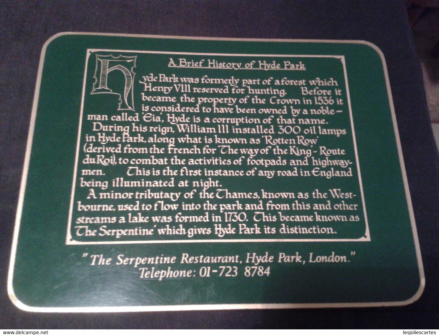 THE SERPENTINE RESTAURANT HYDE PARK HISTORY LONDRES PRESENTATION UK AJOUTER ARTICLE - Autres & Non Classés