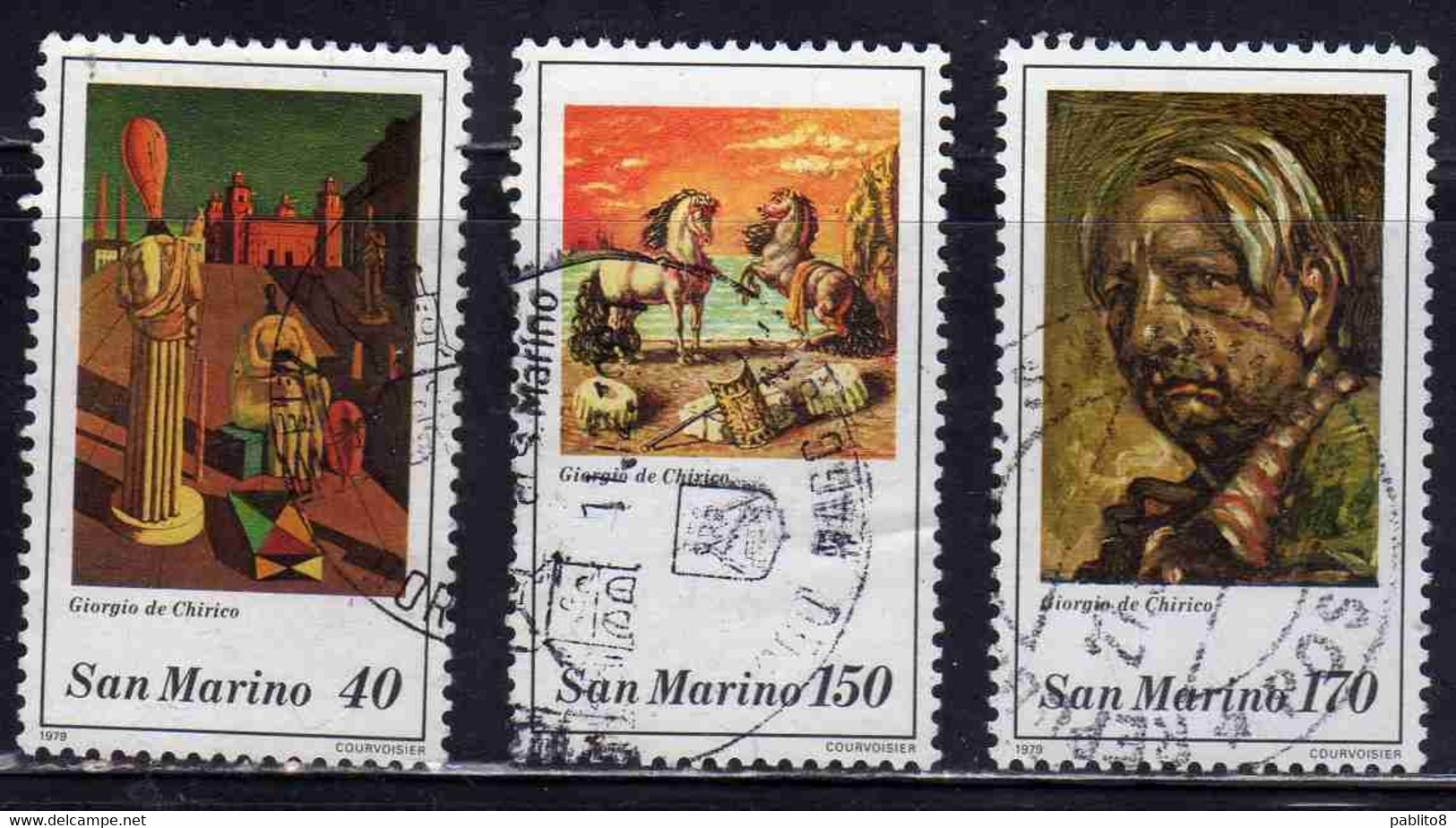 REPUBBLICA DI SAN MARINO 1979 OMAGGIO A GIORGIO DE CHIRICO SERIE COMPLETA COMPLETE SET USATA USED OBLITERE' - Used Stamps