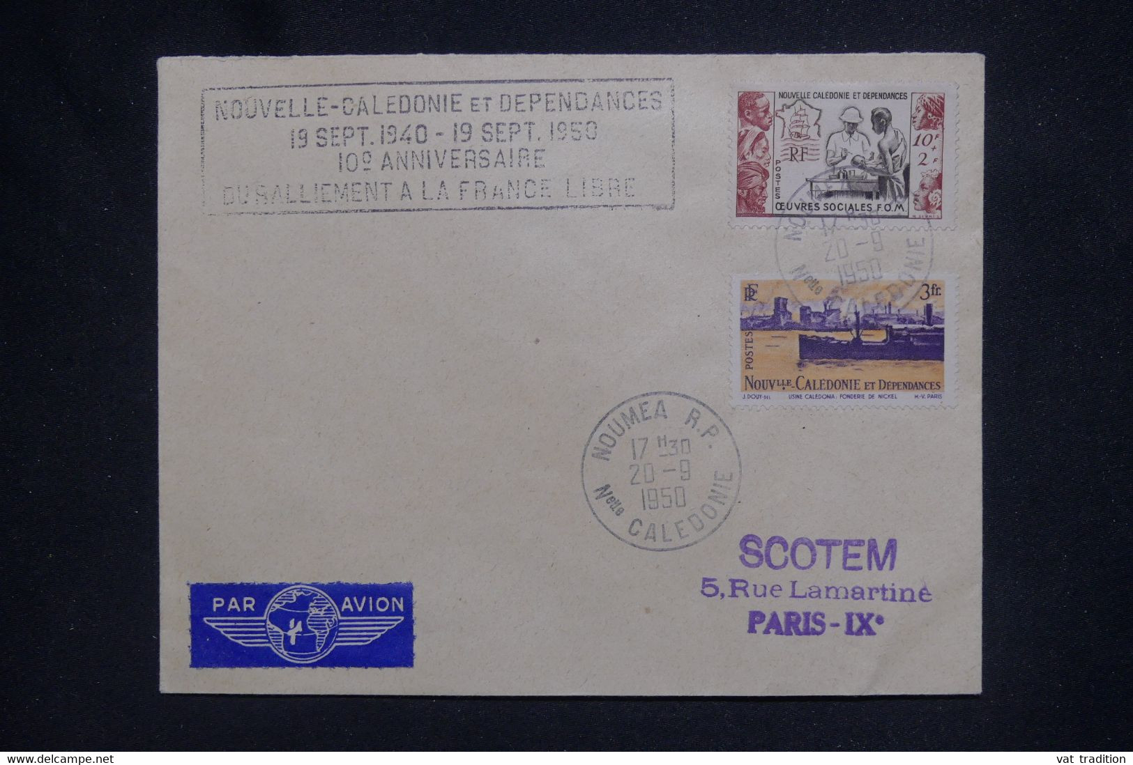 NOUVELLE CALÉDONIE - Cachet Souvenir ( Ralliement à La France Libre ) Sur Enveloppe En 1950 - L 137521 - Lettres & Documents