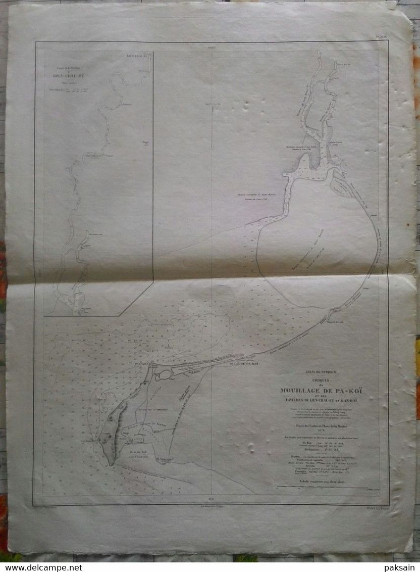 Carte Chine 1878 Croquis Mouillage De PA-KOI PAK-HOI Golfe Du Tonkin Rivière De Lien-Chau-Fu Map China - Zeekaarten