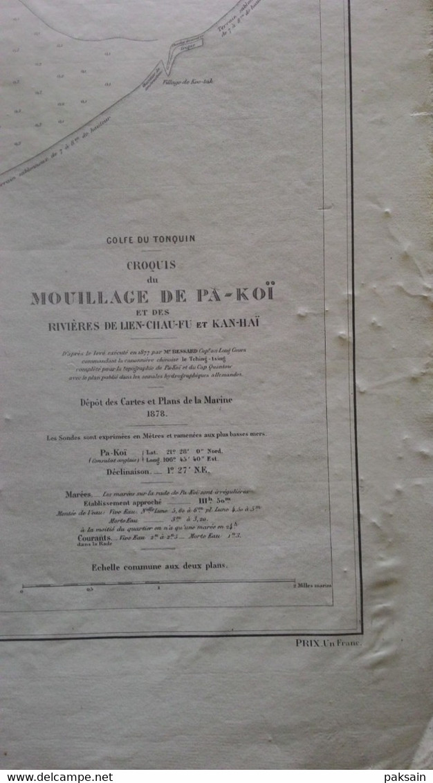 Carte Chine 1878 Croquis Mouillage De PA-KOI PAK-HOI Golfe Du Tonkin Rivière De Lien-Chau-Fu Map China - Cartas Náuticas