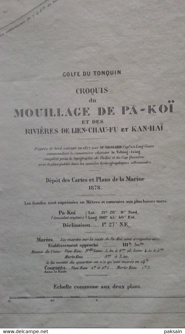 Carte Chine 1878 Croquis Mouillage De PA-KOI PAK-HOI Golfe Du Tonkin Rivière De Lien-Chau-Fu Map China - Cartes Marines