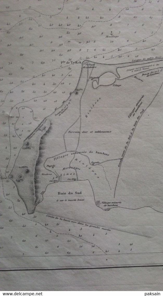 Carte Chine 1878 croquis Mouillage de PA-KOI PAK-HOI Golfe du Tonkin Rivière de Lien-Chau-Fu map China