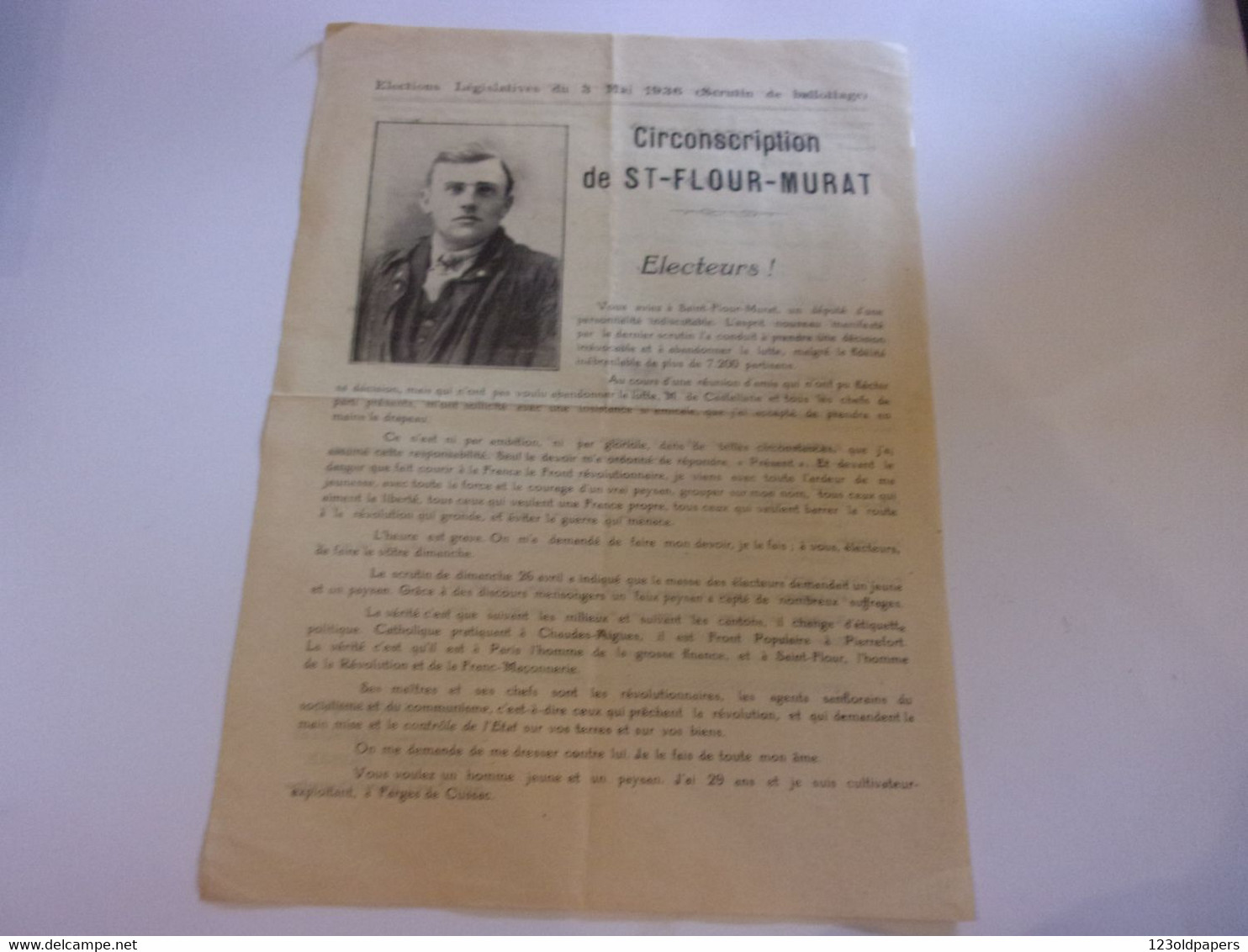 ♥️ LEGISLATIVES 1936 JEAN SAGETTE FARGES DE CUSSAC SAINT FLOUR MURAT CANDIDAT PAYSAN DE CASTELLANE ANTI REVOLUTIONNAIRE - Auvergne