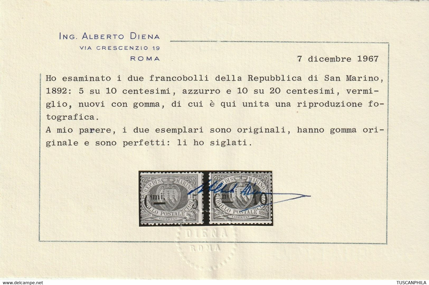 1892 - II^ Em. Serie Completa Nuova Con Piena Gomma Rara Lusso 2 Certificati - Sassone S.2 - Neufs