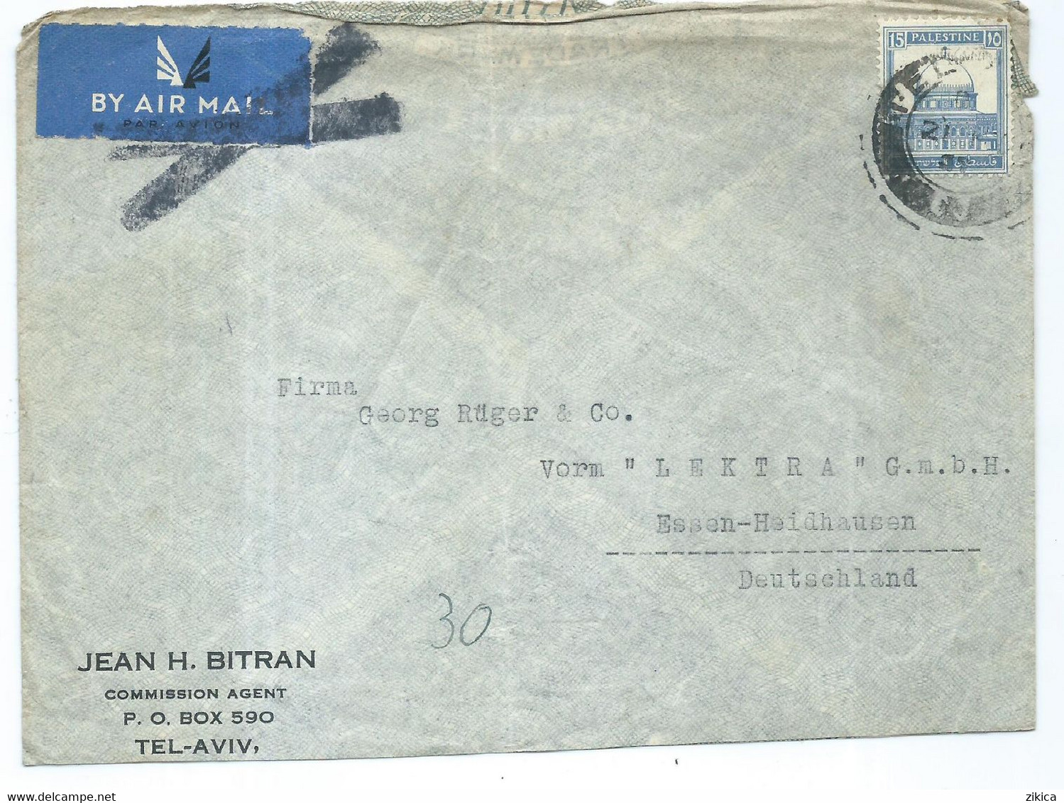 Palestine Letter,Cover Jean H. Bitran Commission Agent - Palestine