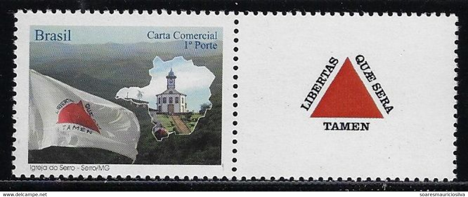 Brazil RHM-C-2855 Personalized Stamp Issued 2009 Church In Serro Map Flag Minas Gerais State motto Freedom Even If Late - Personalized Stamps