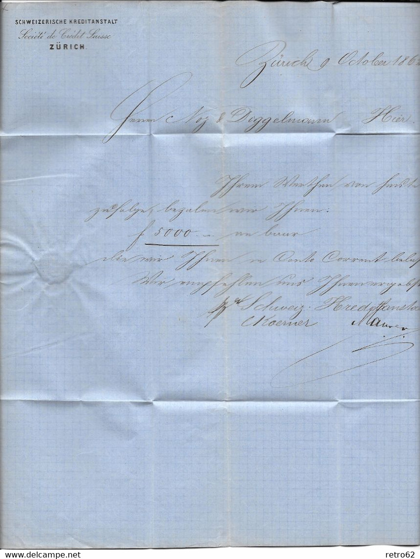1854-1862 HELVETIA / STRUBEL (Ungezähnt) → Vorort-Faltbrief Schw.Kreditanstalt Zürich   ►SBK-22B4 Super Schnitt◄ - Storia Postale