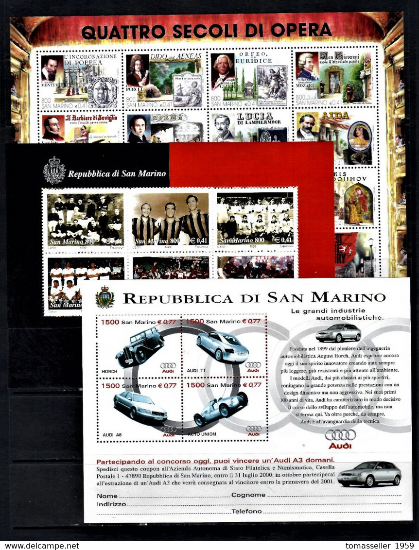 San Marino-13!!! Full Years 1995-2007) sets -Almost 190 Issues (st.+s/s+booklets).MNH**