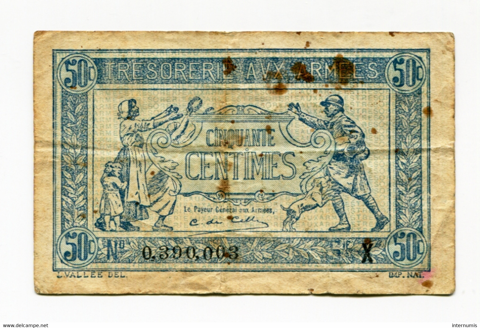 France, 50 CENTIMES, TRESORERIE AUX ARMEES, 1919, N° : N°0,390,003-X, TB (F), VF.02.07, P.M04 - 1917-1919 Legerschatkist