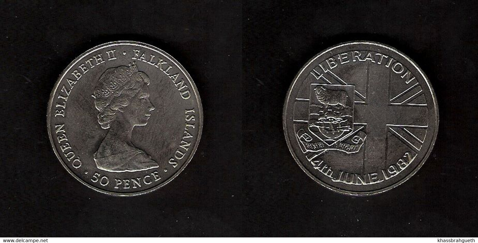GRANDE BRETAGNE . FALKLAND ISLAND – QUEEN ELIZABETH II – LIBERATION 14 JUNE (1982) - 50 PENCE (Ag) - 50 Pence