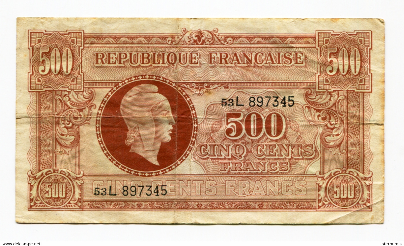 France, 500 FRANCS (Marianne), Type De 1945, N° : 53-L-897345, TB (F), VF.11.01, P.106a, SB#131a - 1943-1945 Marianne