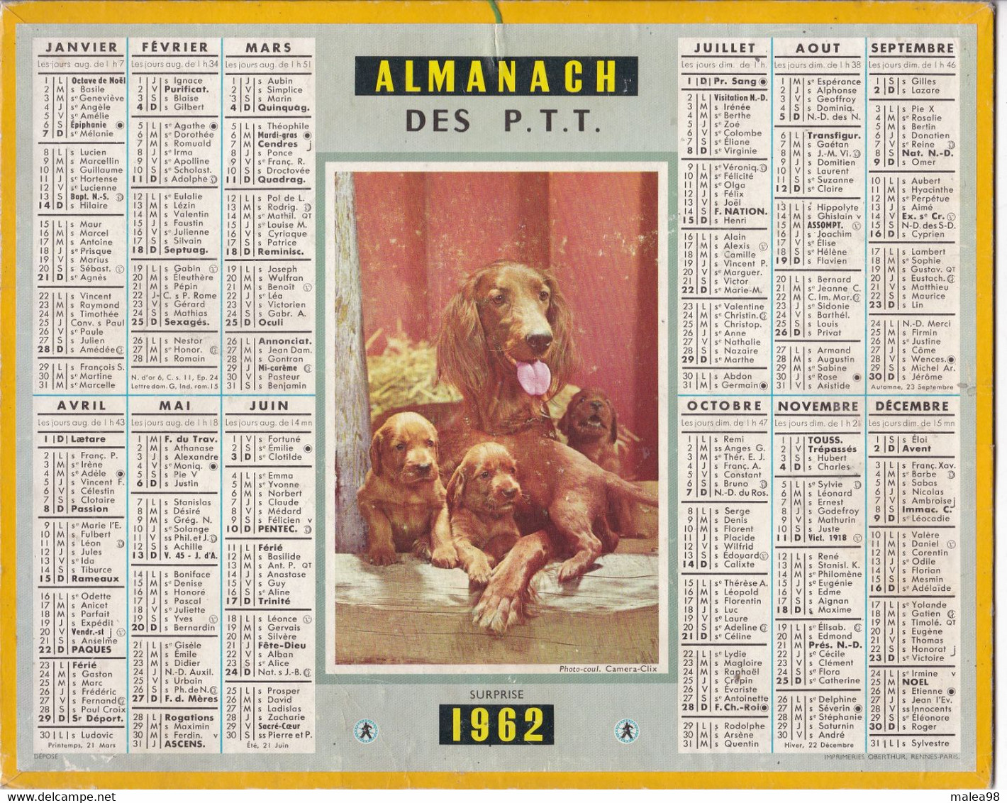 ALMANACH  Des PTT ,,, 1962   GIRONDE ,,, - Tamaño Grande : 1961-70