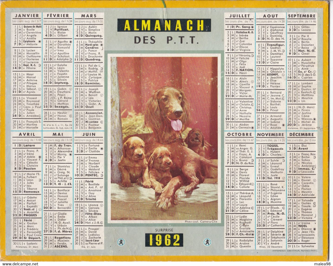 ALMANACH  Des PTT ,,, 1962   GIRONDE ,,, - Grand Format : 1961-70