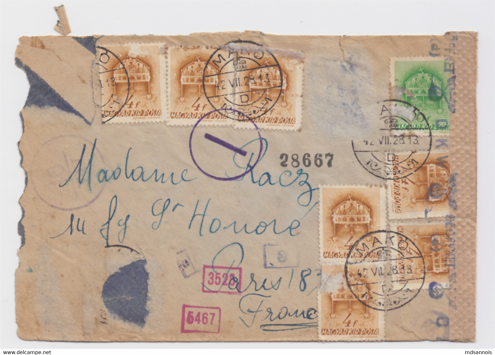Enveloppe Postée à MAKO Hongrie 1942 Avec Tampons Et 2 Bandes De Censure Allemande Et Italienne Posta Estera En L'état - Poststempel (Marcophilie)
