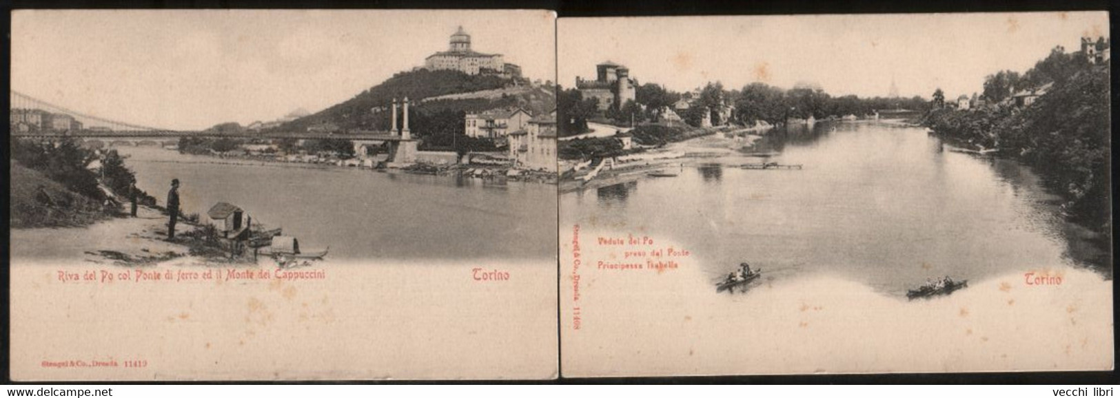 TORINO TURIN ITALY ITALIA ITALIE 2 POSTCARDS PRE-1904 UNDIVIDED BACK RIVER PO VIEW ISABELLA BRIDGE MONTE DEI CAPPUCCINI - Pontes