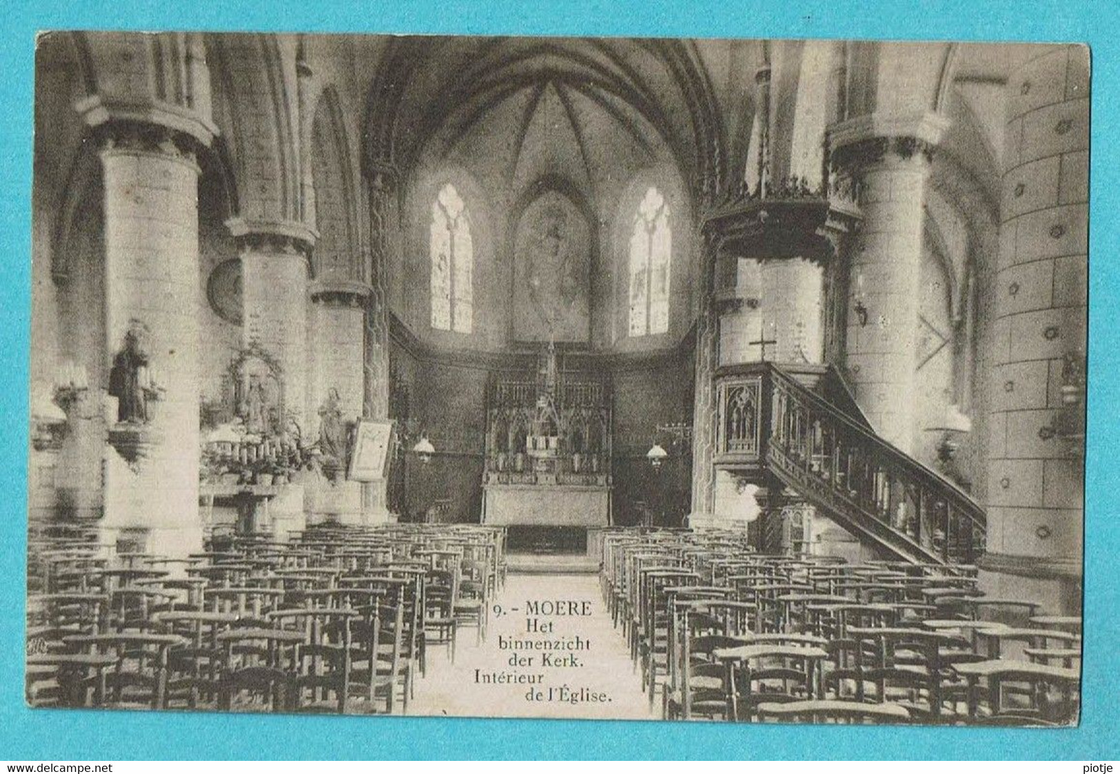 * Moere - Gistel (West Vlaanderen) * (Henri Georges, Nr 9) Het Binnenzicht Der Kerk, Intérieur De L'église, Autel, Old - Gistel