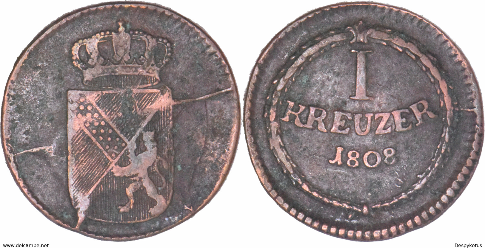 Allemagne - Grand Duché De Bade - 1 Kreuzer - 1808 - Coin Félé - Charles 1er Frédéric - 12-227 - Taler & Doppeltaler