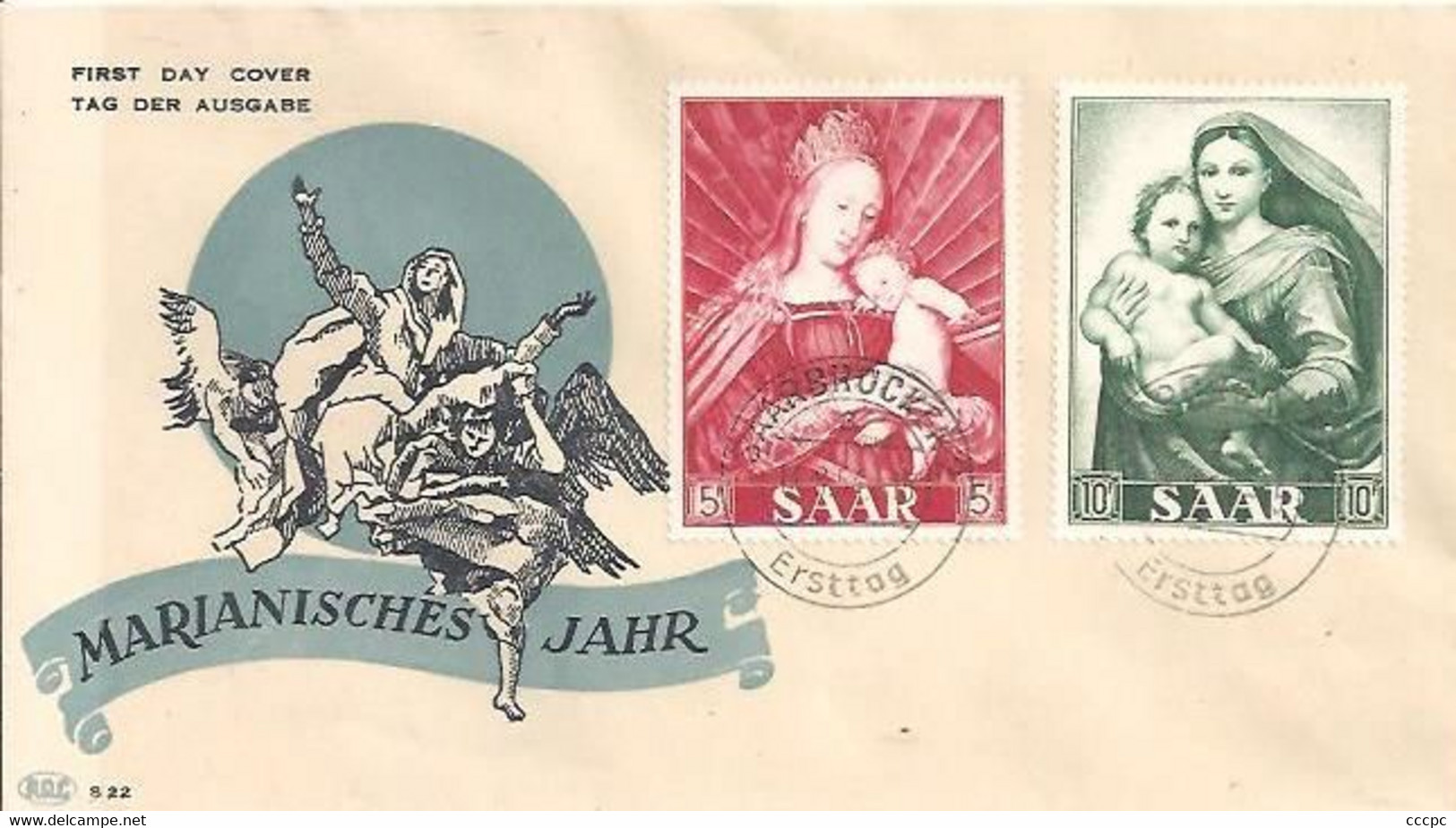 Sarre FDC Sur Enveloppe Marianishes Jahr 14 Mars 1954 - FDC