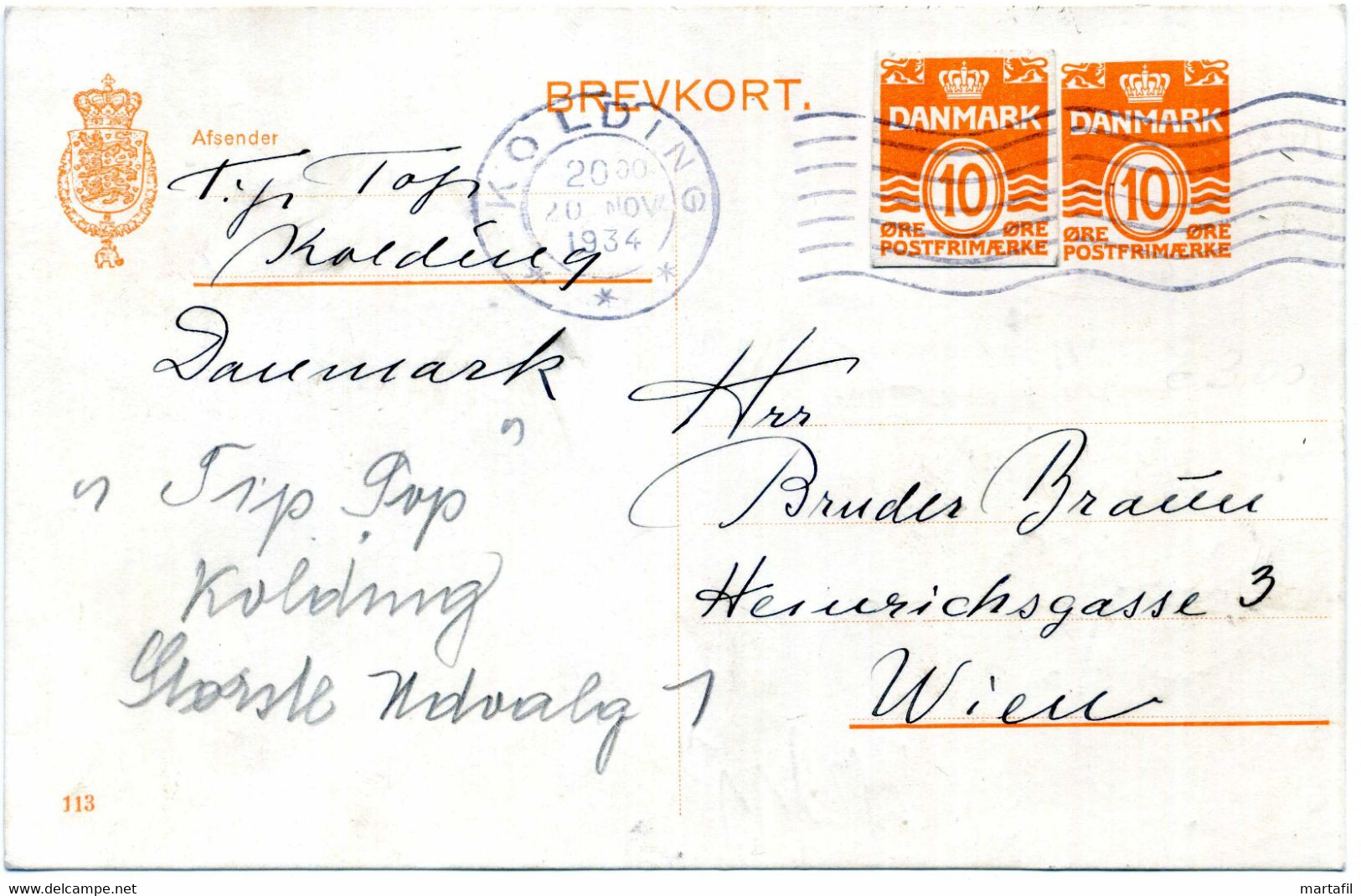 1934 Intero Postale Per WIEN, 10+10 (10o. Of Postcard Used As Stamp) - Covers & Documents