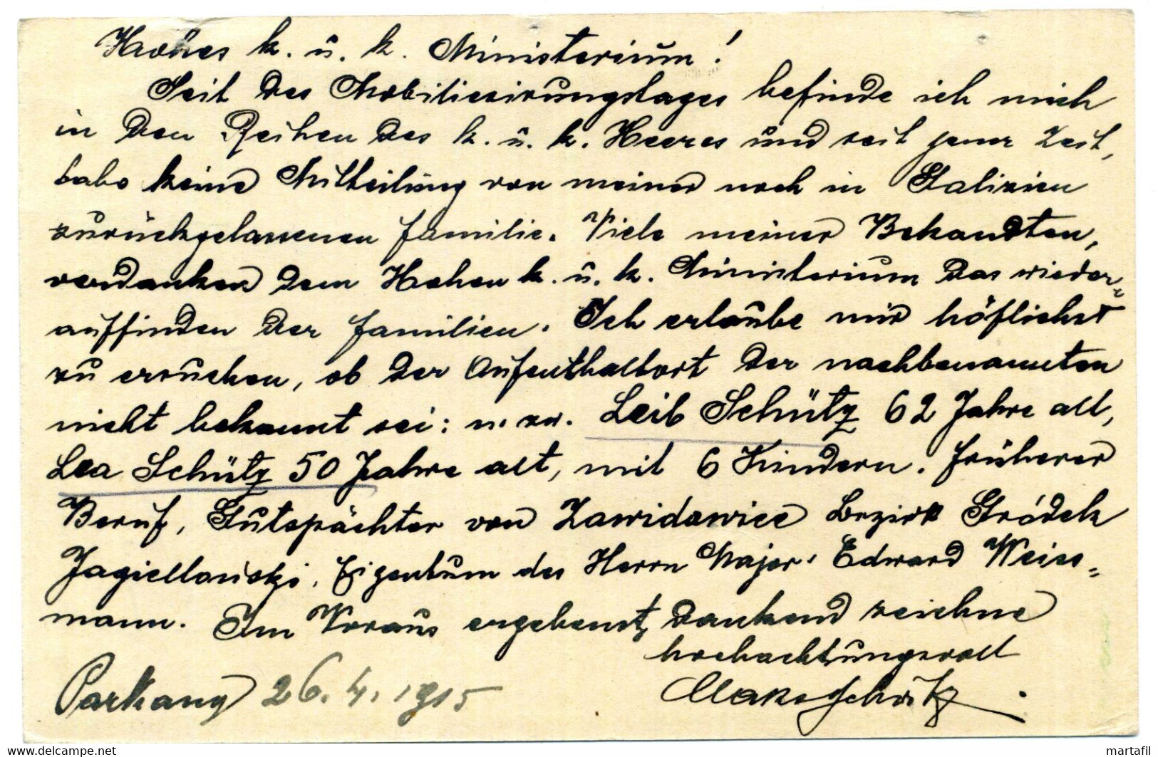 26.4.1915 K.k. Ministerium Des Innern,, Parkany, Slovacchia, Ungheria - Cartas & Documentos