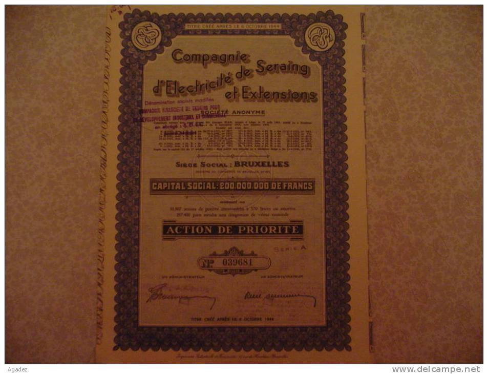 Action De Priorité D'electricité De Seraing Et Extensions . 1954. - Elettricità & Gas