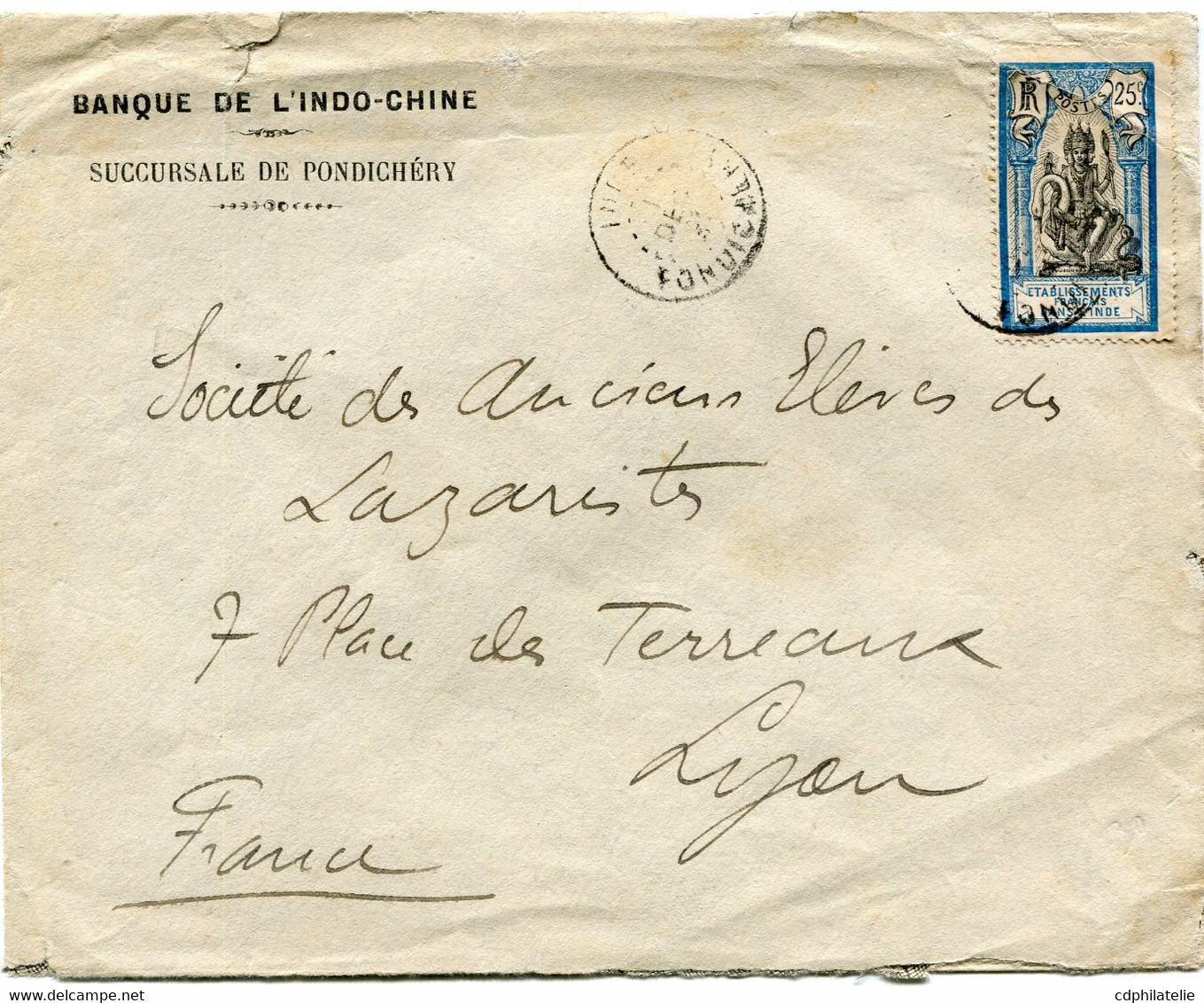 INDE FRANCAISE LETTRE DEPART PONDICHERY 31 DEC ? POUR LA FRANCE - Lettres & Documents