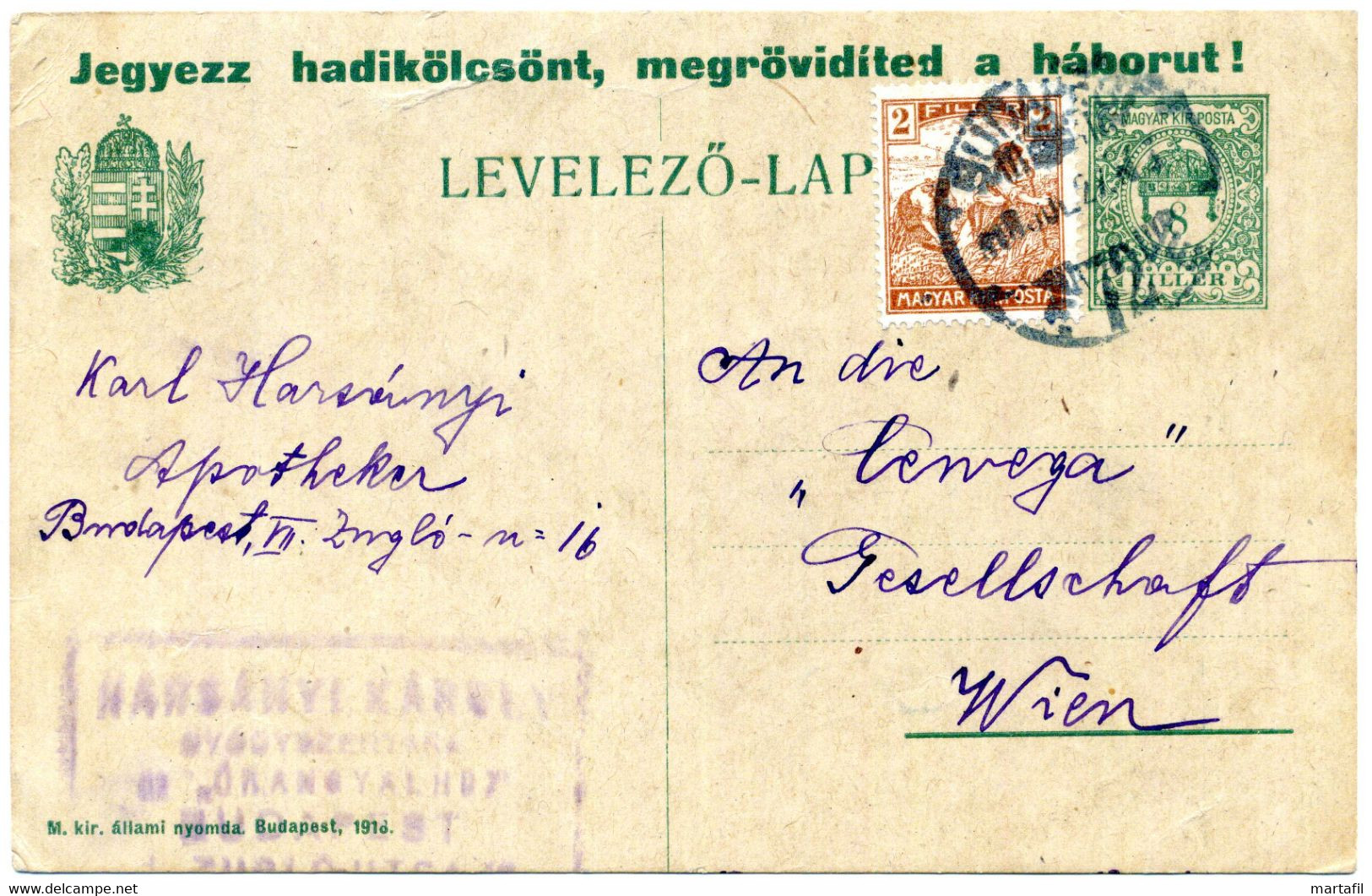 1918 Intero Spedito A WIEN Da BUDAPEST - Cartas & Documentos