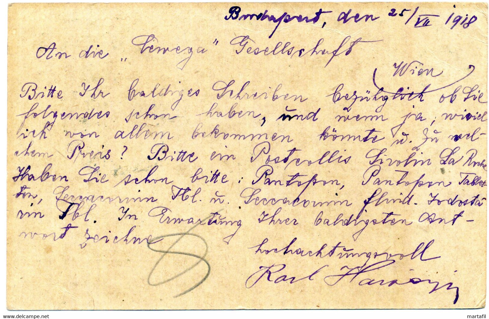 1918 Intero Spedito A WIEN Da BUDAPEST - Briefe U. Dokumente