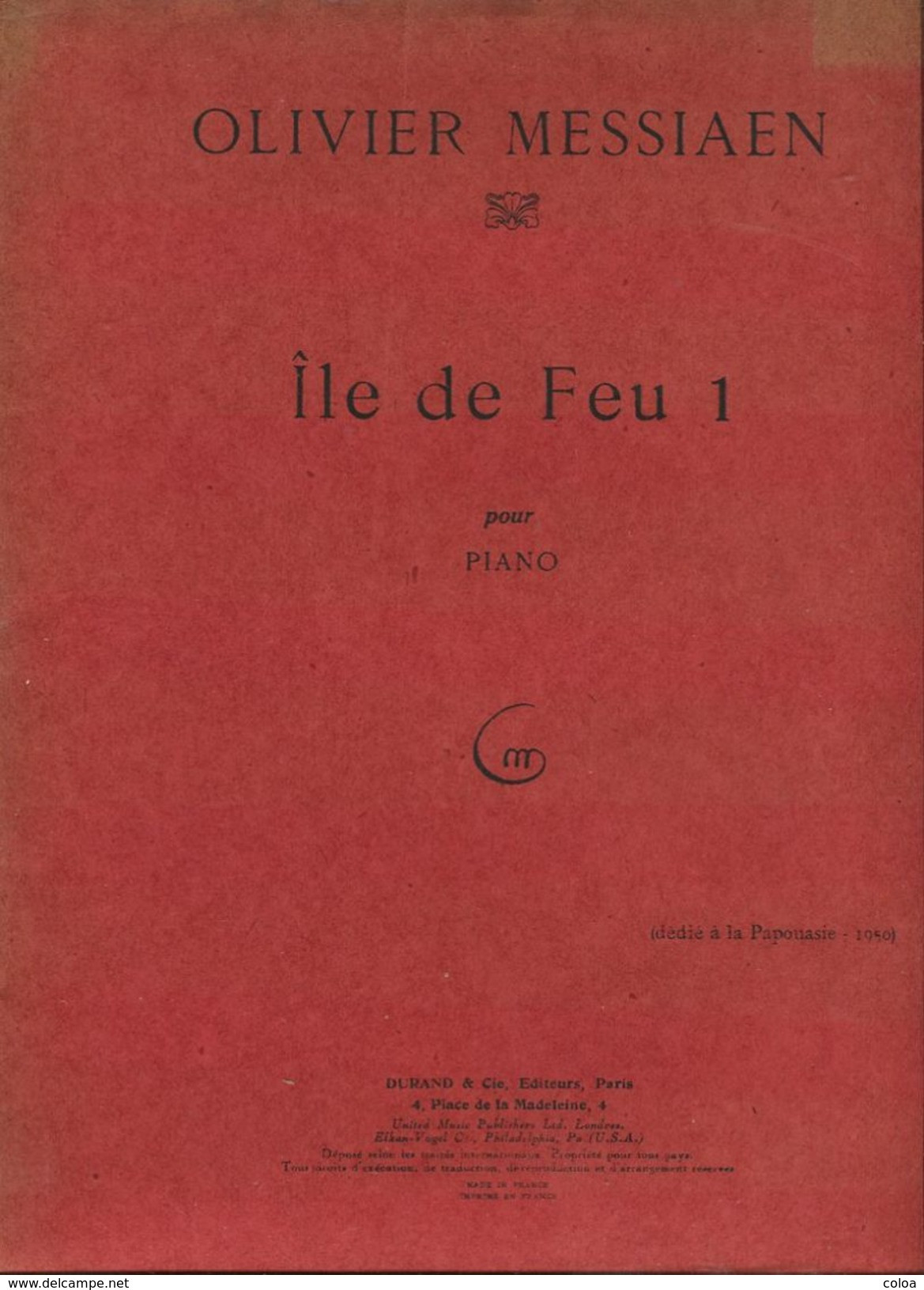 Partition Olivier MESSIAEN Île De Feu 1 Pour Piano 1950 - M-O