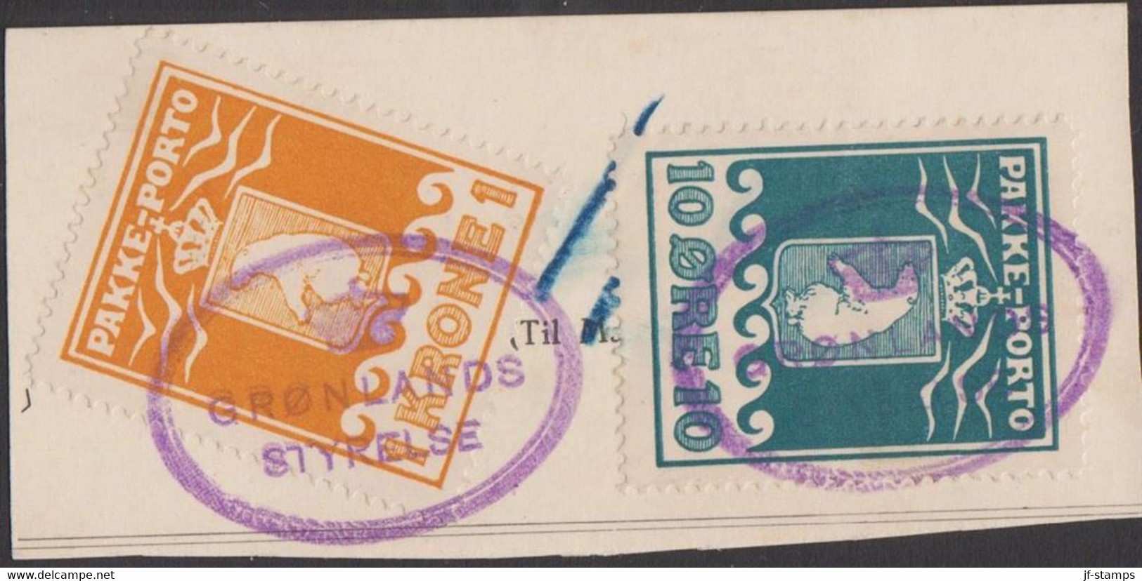 1930. GRØNLAND. PAKKE-PORTO. 1 Kr. Yellow And 1915 10 øre Blue. Thiele Letterpress. Perf. 11... (Michel 11A+) - JF528324 - Paquetes Postales