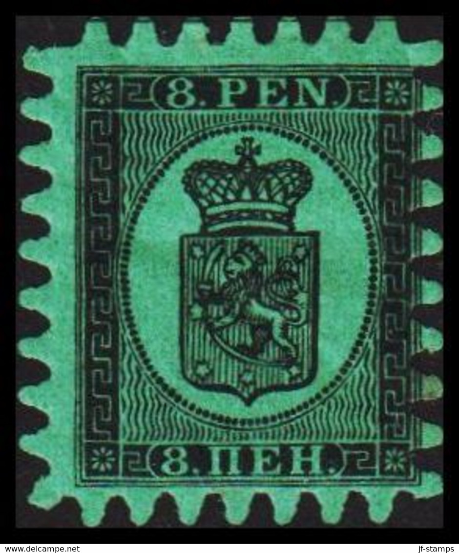 1866-1874. Coat Of Arms. Penni & Mark. Roulette II (short Tongue). 8 PEN. Black On Green Pap... (Michel 6 Bx) - JF528326 - Neufs