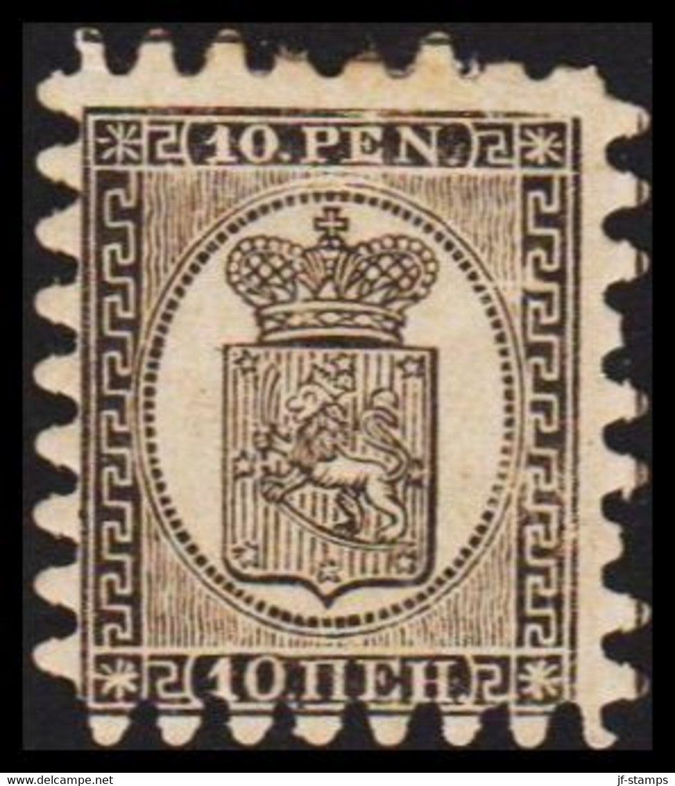 1866-1874. Coat Of Arms. Penni & Mark. Roulette II (short Tongue). 10 PEN. Black On Buff Pap... (Michel 7 By) - JF528327 - Neufs