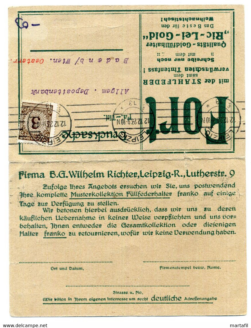 1923 Firma B.G. Wilhelm Richter Goldfullhalter=Fabrikation, Leipzig-R., Lutherstrasse 9, " - Sonstige & Ohne Zuordnung