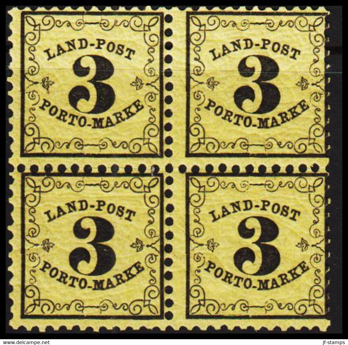 1862. LAND-POST PORTO-MARKE 3 Kr 10x10 4-block Never Hinged. Perf Loos Between Two Stamps.  - JF528592 - Ungebraucht