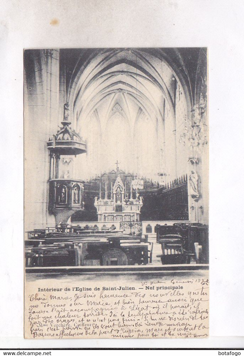 CPA DPT 74  ENTREE DE L EGLISE DE ST JULIEN EN GENEVOIS ,   En 1902! (voir Timbre) - Saint-Julien-en-Genevois