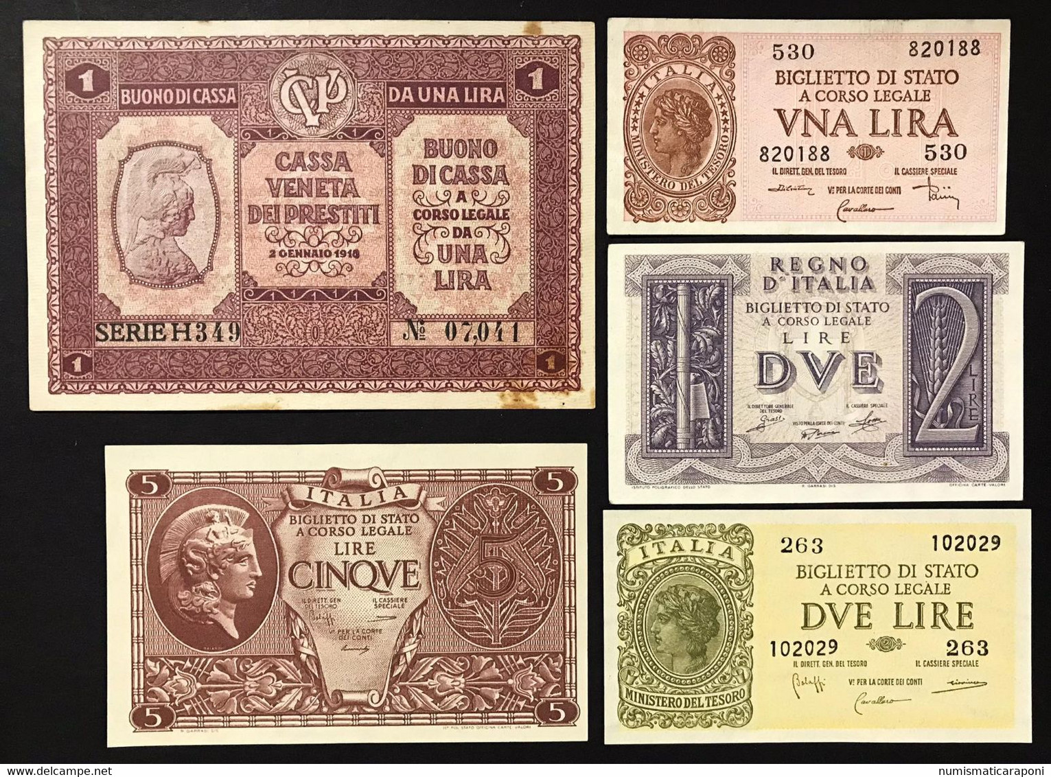 1 1918 + 2 1939 + 1 - 2 - 5 - Lire 1944 Ottime Conservazioni  LOTTO 4301 - Colecciones