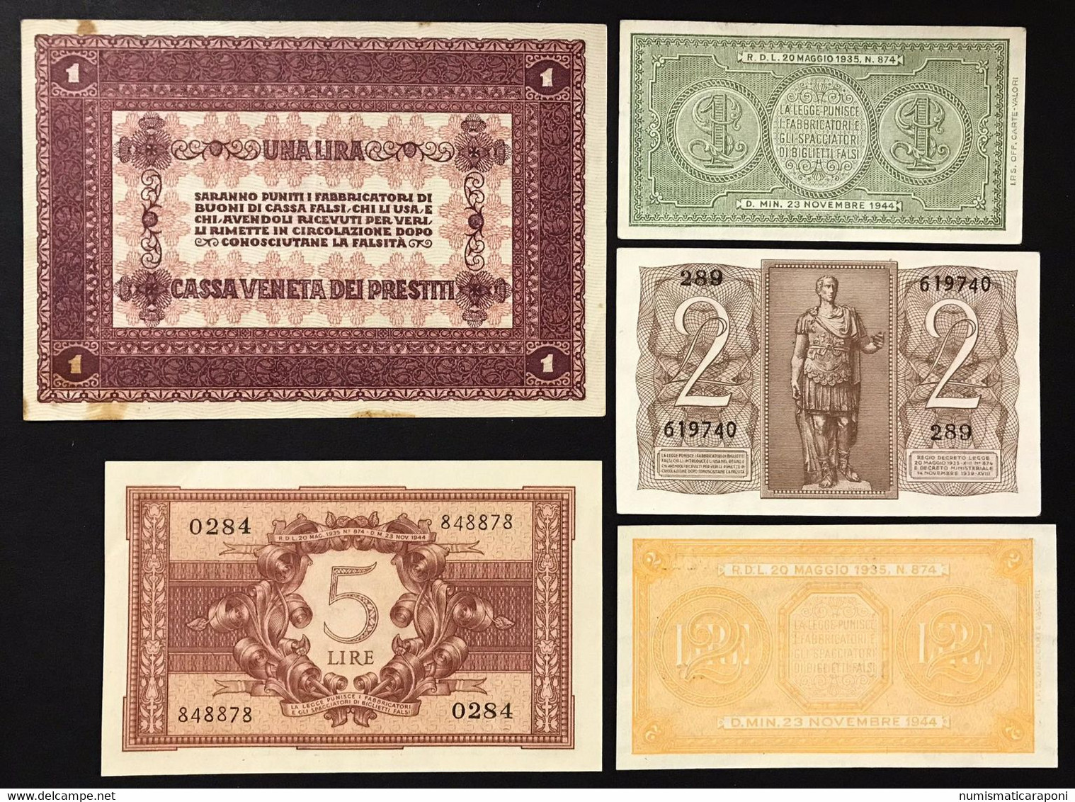 1 1918 + 2 1939 + 1 - 2 - 5 - Lire 1944 Ottime Conservazioni  LOTTO 4301 - Collections