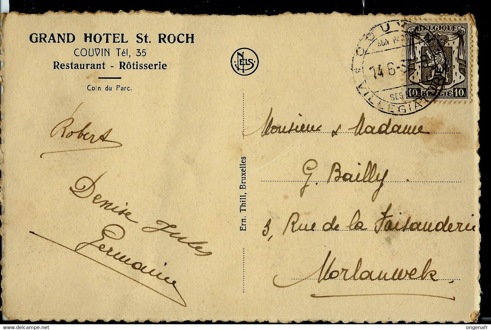 Carte-vue ( Couvin:Grand Hôtel St Roch) Obl. COUVIN  - Villégiature  14/06/1937 - Rural Post